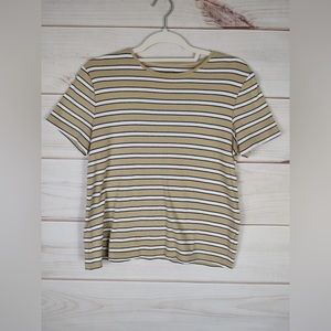 White Stag S T-Shirt Woman’s Tan Striped Short Sleeve.